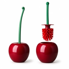 Cherry Toilet Brush Set for Bathroom - Long Handle Soft Bristle Toilet Bowl Cleaner with Matching Holder and Fruit Decor