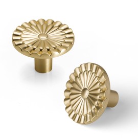 Yagman Brushed Gold Cabinet Knobs 10 Pack Round Sunflower Dresser Knobs Drawer Hardware Cupboard Handles Furniture Knobs for Bathroom Single Hole Knobs Kitchen SH-BG-K10