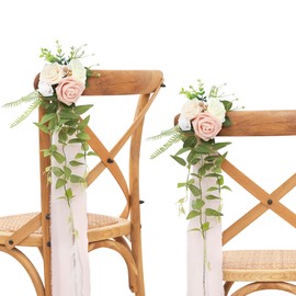 DORIS HOME Wedding Aisle Decorations Pink Pew Flowers Set of 10 for Wedding Ceremony Party Chair Decor with Artificial Flowers Eucalyptus and Ribbons