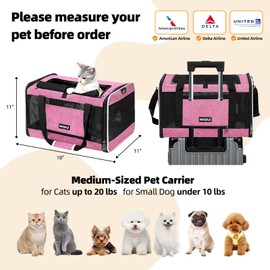 PAPZER Cat Carrier Soft-Sided 18x11x11 Inch Travel Bag for Medium Cats Over 15lbs, Small Dog Carrier Crate Top Entry Breathable Mesh Puppy 12 Pounds, Pet Rabbit Carrying Cage Kennel Collapsible Pink