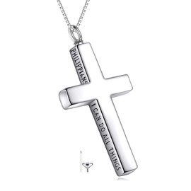 POPLYKE Cross Necklace 925 Sterling Silver Philippians 4:13 I Can Do All The Things Inspirational Necklace Gifts for Women Men 20+2'', Sterling Silver, No Gemstone