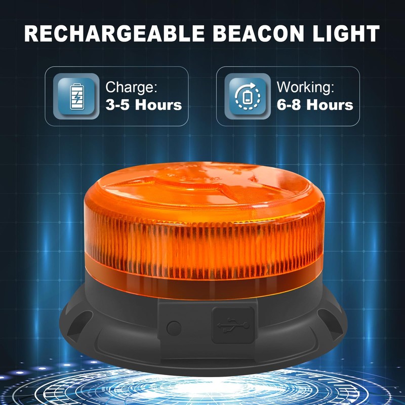 Rechargeable Beacon Lights,Wireless Strobe Light with Remote Control,Amber Magnetic Emergency
