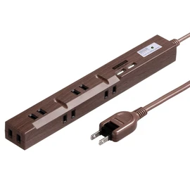 Sanwa Direct 700-TAP058-2DBRM Power Strip with USB Magnet, Lightning Guard, 6.6 ft (2 m), 5 Sockets, Compatible with 3P Plugs, Wood Grain Style, Dark Brown
