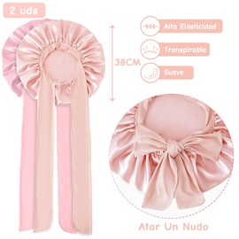 QYIKLPY 2 pzas Gorro De Seda Para Dormir, Diseño De Doble Capa, Ajustable Con Banda Elástica, Con Antifaz, Tapones Para Oídos Y Ligas Para El Cabello, Apto Para Cabello Rizado, Ideal Para Dormir Y Belleza