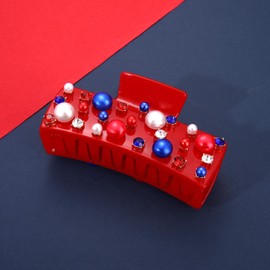 4th of July Patriotic Hair Claw Clips for Women Red White Blue Sparkle Crystal Pearl Stars Claw Clip American Flag Strong Hold Jaw Clip Independence Day Memorial Day Hair Accessories Gifts