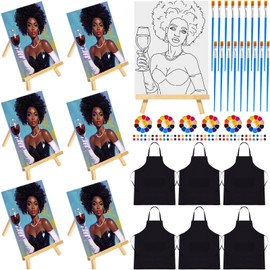 Motipuns 48 Pcs Pre Drawn Canvas Painting Set Sip and Paint Kit Pre Canvas for Adults Family Sip and Paint Party Favor DIY Virtual Party Gifts(Woman and Wine)