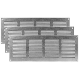 Vent Systems 16" x 6" Inch Galvanized Metal Vent Cover – 3 Pack – Louvered Air Return Grille with Built-in Mesh Screen – Heavy-Duty Wall & Ceiling Ventilation Cover for Home, Garage – Indoor & Outdoor