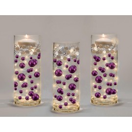 75 Floating Purple Plum Pearls- Large Sizes- Fills 1 Gallon of The Floating Transparent Water Gels for Your Vases- with Pre-Measured Prep Bags for Best Results!