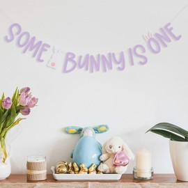 Some Bunny Is One Banner - Easter 1st Birthday Banner for Girls, Spring First Birthday Decorations, Bunny First Birthday Decor