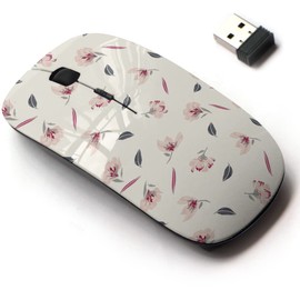 CJCBROES 2.4G Wireless Mouse with Cute Pattern Design for All Laptops and Desktops with Nano Receiver - Beautiful Pastel Embroidery Flowers