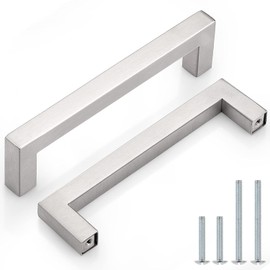 Probrico (10 Pack) 5 inch Holes Centers Square Kitchen Cabinet Handles Stainless Steel Cabinet Drawer Handles Brushed Nickel Euro Bar Pulls 5-1/2 inch Total Length