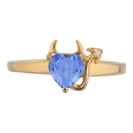Simulated Tanzanite & Diamond Devil Heart Ring 14Kt Yellow Gold Rose Gold Silver