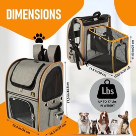 S4LTHER'S Cat Backpack Expandable - Cat Backpack Carrier Whit Hair Removal Brush - Cat Carrier Backpack Breathable Mesh - Pet Backpack Carrier for Small Dogs Up to 17 Lbs - Dog Backpack Carrier