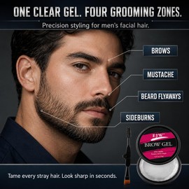 Clear Eyebrow Gel for Men with Dual-Ended Brush, Strong Hold Brow Styling Wax and Facial Hair Tamer for Unruly Brows, Mustache, Beard Flyaways and Sideburns, Quick-Drying Non-Flaky Finish