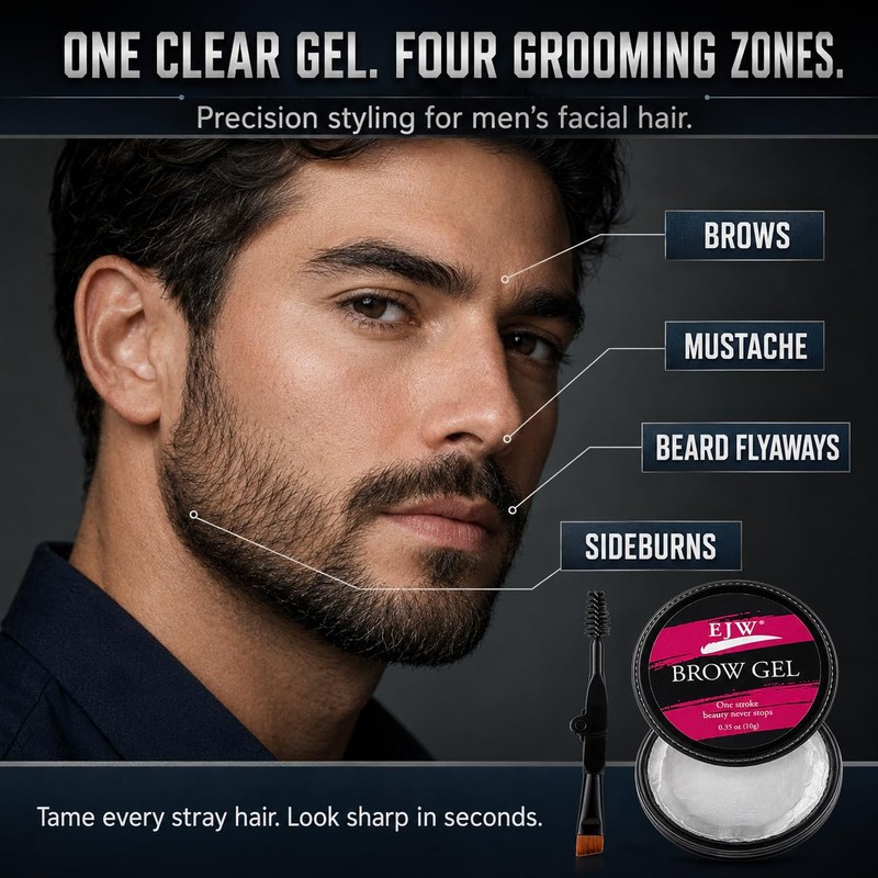 Clear Eyebrow Gel for Men with Dual-Ended Brush, Strong Hold
