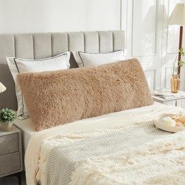 LIFEREVO Body Pillow Cover with Zipper Closure,Luxury Shaggy Ultra Soft Plush Faux Fur Pillowcase 20"x54" for Bed Couch,Microfiber Long Pillowshams for Adults Pregnant Women/Mother/Wife(Camel)