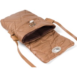 styleBREAKER 02012377 Women's Mini Bag Shoulder Bag with Diamond Quilted Pattern, Twist Closure, Quilted Bag, Plain Quilted, Cognac