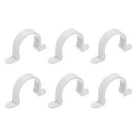 sourcing map 6Pcs PVC Pipe Straps, 50mm(2") Plastic Conduit Strap 2 Holes PVC Pipe Mounting Bracket for PVC Pipe Conduit and Cables, White
