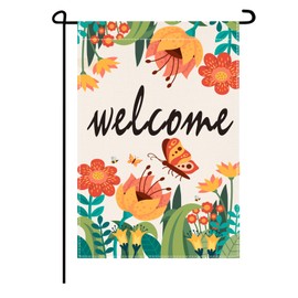 Spring Summer Floral Welcome Garden Flag, Seasonal Welcome Yard Outdoor Flag Double Sided Burlap 12x18 Inch Spring Garden Flag