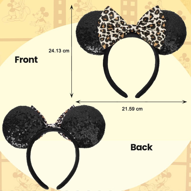 UNKJIN Mouse Ears Headband, Sequin Ears Headband with Leopard Bow,