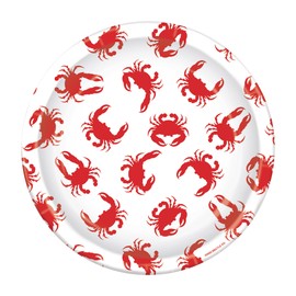 Beistle Crab Plates – 16 Pack, Round White & Red Disposable Dinner Plates, Coastal Seafood Party Supplies for Crab Feasts, Lobster Bakes, Summer Cookouts, Beach Parties & Nautical Celebrations, 9"