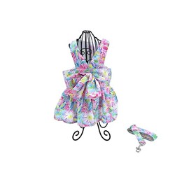 Dog Dress Bow Tie Harness Leash Set Harness Dress for Small Dogs Cute Dog Pet Girl Puppy Summer Clothes for Female Bunny Clothes Yorkie Chihuahua Training Walking (Medium, Puparazzi)