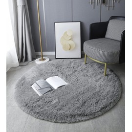 LYKEJI Round Rug, Long Pile, Modern, for Living Room, Bedroom, Dining Room or Children's Room, Comfortable High Pile Floor Mat, Non-Slip Rug (120 cm x 120 cm, Grey)