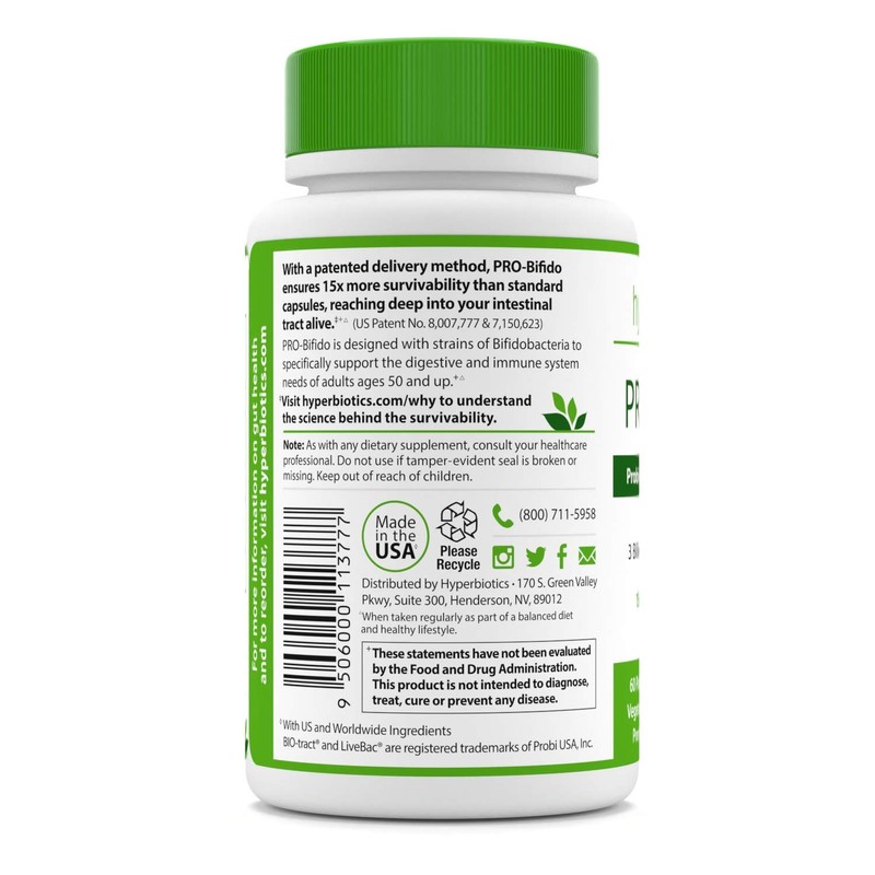 Hyperbiotics Pro-Bifido Probiotic Support for Ages 50 Plus—60 Vegetarian Tablets