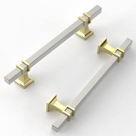 FILTA 5 Inch(128mm) Hole Centers Brushed Nickel 10 Pack Cabinet Pulls,Satin Nickel and Gold Square Drawer Pulls T Bar Kitchen Cabinet Handles Cabinet Hardware for Cabinets Cupboard Drawer