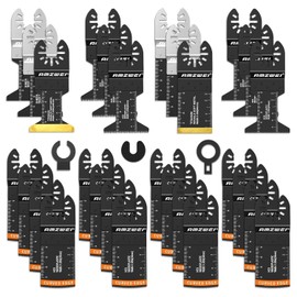 AMZWEI 28PCS Oscillating Saw Blades, Professional Universal Titanium Multitool Blades for Wood Metal, Quick Release Multi Tool Blades Kits Compatible with Dewalt Ryobi Milwaukee Rockwell Fein