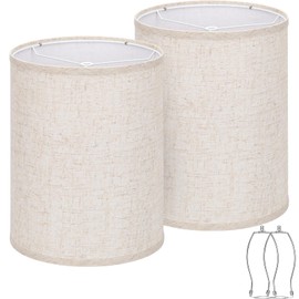 Tall Drum Lamp Shades Set of 2, 10"Top x10" Bottom x 13"High, Beige Lampshade for Table Lamp Floor Lamp, Replacement Lampshades Natural Linen Handcrafted, Spider, Harp Holders Included, Easy Assembly
