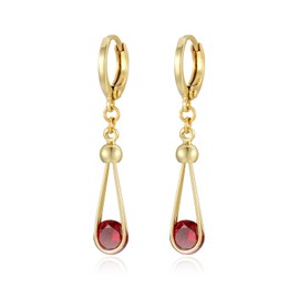 XUPING Hoop Earrings for Women Trendy Dangle Crystal Small Huggie 14k Gold Plated Cubic Zirconia Hypoallergenic Earring Jewelry(Red)