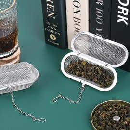 DMJJSD Set of 2 Spice Strainer for Cooking Tea Infuser Stainless Steel Tea Strainer Fine Mesh Tea Filter with Chain Tea Strainer for Teapot Spice Ball Tea Infuser Spice Bag for Spice Bags Tea Tea