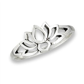 Oxidized Lotus Flower Filigree Vintage Ring .925 Sterling Silver Band Size 8