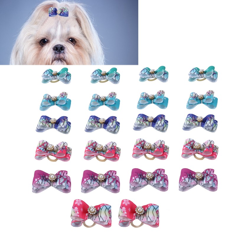 22pcs Pet Bowknot Rubber Bands Cute Colorful Dog Grooming Hair