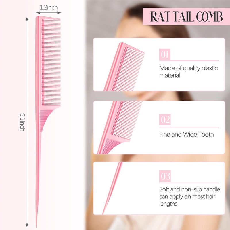 2 Pack Rat Tail Combs for Women Fine Tooth Comb