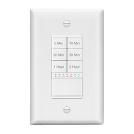 LIDER 2-Hour Countdown Timer Switch with Wall Plate, 5-10-20-30 Min, 1-2 Hour, for Lighting or Fans, LED Indicator, 1200W, Neutral Wire Required, UL Listed, LTS-2H-WWP, White