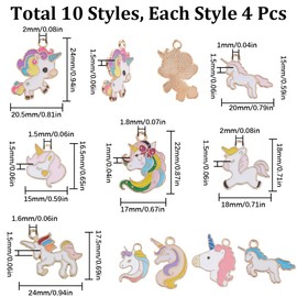 SUNNYCLUE 1 Box 40Pcs 10 Styles Mini Rainbow Unicorn Alloy Enamel Animals Charms Bulk Cute Sweet Mixed Lucky Animal Charm for Jewelry Making Charms Supplies Keychain Dangles Earring Necklace DIY Craft