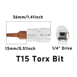 AUXBC 8PCS 1/4" Drive T15 Torx Bit Socket Set, S2 Steel Bits, CR-V Steel Sockets for Use with Ratchet Wrench, Slide Bar, Extension Rod-37mm/1.45” Length