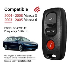 Keylessbest Key Fob Remote Replacement for 2006 2007 2008 Mazda 3 6 3 Buttons 313.8MHz KPU41846 ,Black(2 Pack)