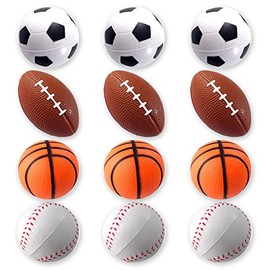 Mini Sports Balls for Kids Party Favor Toy, Soccer Ball, Basketball, Football, Baseball (12 Pack) Squeeze Foam for Stress, Anxiety Relief, Relaxation. (12 Pack (Mix Sports))