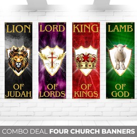 BaloeDesigns Sets of 4 Church Banners for Sanctuary Wall with Scripture | Welcome Praise Hanging Signs For Church | D7