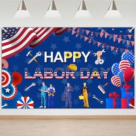 Avezano Happy Labor Day Banner Remember and Honor Laborer Backdrop American Flag Patriotic Celebration Labor Day Party Decoration Supplies for Home School Office (6x3.6ft)