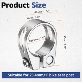 sourcing map Bike Seat Post Clamp, 28.6mm Aluminum Alloy Bicycle Seat Post Clamp Quick Release Tube Clip for 25.4mm Mountain Road Bike Tube, Silver