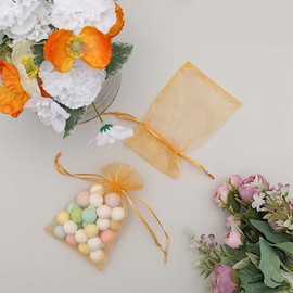 50 pcs 5x7-Inch Gold Organza Drawstring Bags - Wedding Party Favors Jewelry Pouch Candy Gift Bags