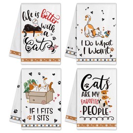 Hexagram Hexagram Cat Lover Kitchen Towels Set of 4 - Funny Dish Towels for Cat Mom, Housewarming Hand Towels, Cute Tea Towels Home Decor