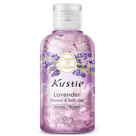 Kustie Lavender Petal Travel Size Body Wash – Visible Provence Petals with Tea Tree Oil | Oil-Control & Pore-Clearing Cleanser for Balanced Skin | Free From Paraben, Sulfate & Phthalate | 3.38 Fl Oz