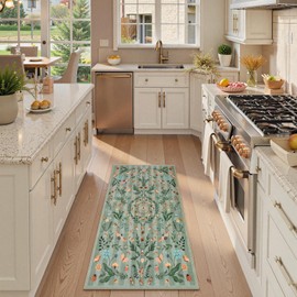 Lahome 2x4 Green Kitchen Runner Rugs Non Skid Washable, Insect Botanical Rug Runners for Hallways Non Slip Bathroom Carpet Runner, Soft Indoor Runners for Entryway Laundry Bedroom(Green,2x4)