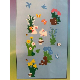 Stik-EES Easter Spring Garden Window Clings Vintage Stik-EES Bunny Squirrel Flowers Birds