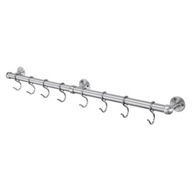 ROTHLEY Stainless Steel Hanging Pot Rack Hanger: 23.7 Inch Pot and Pan Hanger Wall Mounted Hanging Pot Bar Rack Heavy Duty Pot Hangers Kitchen Rail with 8 S Hooks (Brushed)